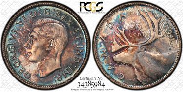 1947 25C Maple Leaf MS64