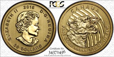 2016 $20 Growling Cougar Au MS69