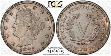 1883 5C No CENTS AU58