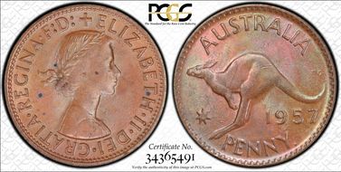 1957 Y. (p) 1D Wide date MS63BN