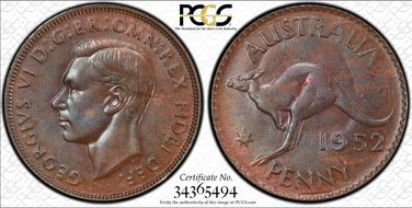 1952 A. (p) 1D Melbourne reverse Pointed serif 2 MS62BN