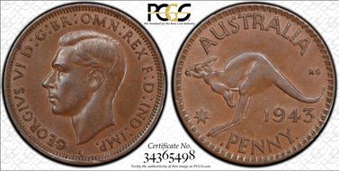 1943-I (b) 1D Long Reverse Denticles AU53BN