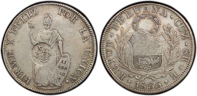 (1834-37) 8 R KM-138.4 C/M on Peru 8R XF45