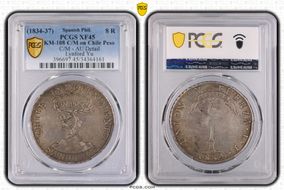 (1834-37) 8 R KM-108 C/M on Chile Peso XF45