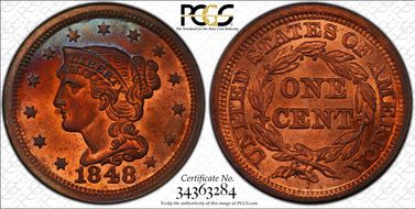 1848 1C Newcomb 2 MS65RB