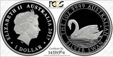 2017-P $1 Silver Swan First Strike PR70DCAM