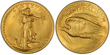 1907 $20 High Relief, Wire Edge MS66+