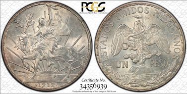 1912 Peso Caballito KM-453  Ag MS63
