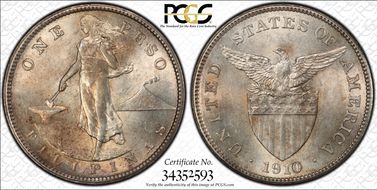 1910-S Peso KM-172  Ag MS61