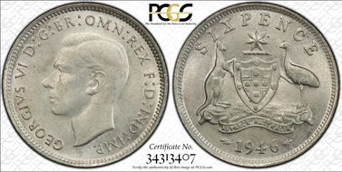 1946(m) 6D KM-38a  Ag MS64