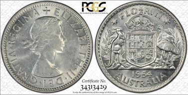 1954(m) Florin KM-54  Ag AU58