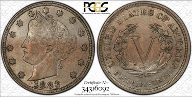 1883 5C No CENTS AU53