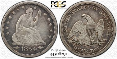 1854-O 25C VF30