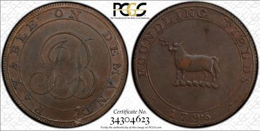 1795 Tk 1/2D DH-305 Middlesex Foundling Fields AU58BN