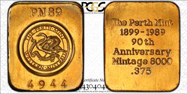 1989 Medal 90th Anniversary .375 Au MS65