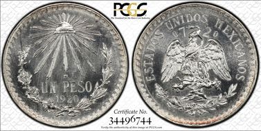 1920-M Peso KM-455  Ag MS66+