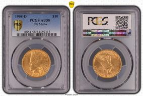 1908-D $10 No Motto AU58
