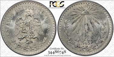 1945-M Peso KM-455 Ag MS64