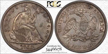 1866 50C WB-3 Motto DDO AU53