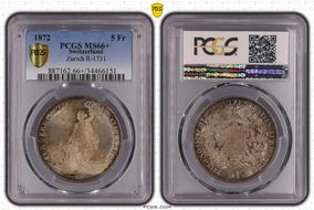 1872 5 Fr Zurich R-1731a MS66+
