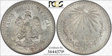 1919-M Peso KM-454  Ag AU58