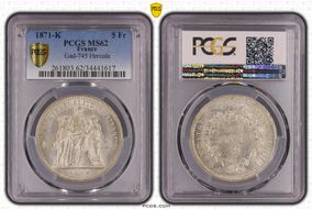 1871-K 5 Fr Gad-745 F-334 Hercule MS62