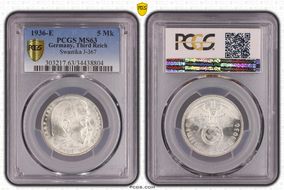 1936-E 5 Mk Swastika J-367 MS63