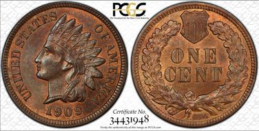 1909 1C Indian MS64RB