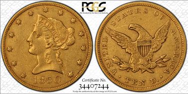 1850 $10 Large Date XF40