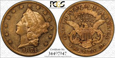 1873 $20 Open 3 AU55