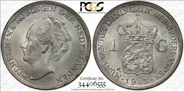 1943-D Gulden KM-330  Ag MS63