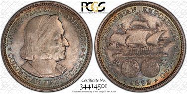 1892 50C Columbian MS64