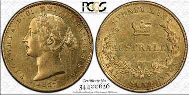 1857-SY 1/2 Sov AU55
