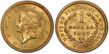 1849 G$1 Closed Wreath MS65+
