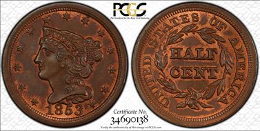 1853 1/2C MS65RB