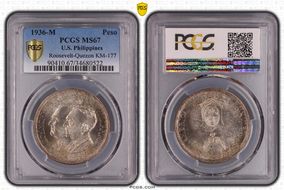 1936-M Peso Roosevelt-Quezon KM-177  Ag MS67