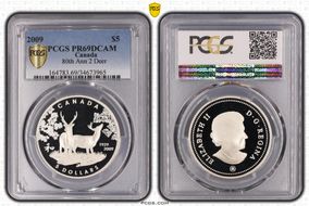 2009 $5 80th Ann 2 Deer PR69DCAM
