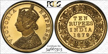 1879(C) 10 Rup SW-6.21 Prid-35 Restrike PR65DCAM