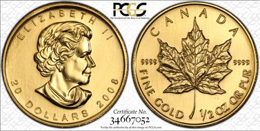 2008 $20 Maple Leaf/Au MS65