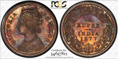 1877-C 1/4 Rup Restrike PR64