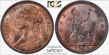 1874-H 1D S-3955 Young Bust MS65RB