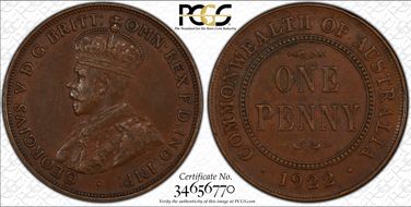 1922 (p) 1D Indian Obverse XF45BN