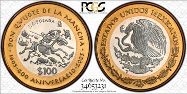 2005-Mo 100 P 400th Ann Don Quijote KM-705  Ag / AlBr PL69