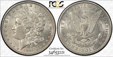 1891-O $1 VAM 3A Weak E Rev AU58