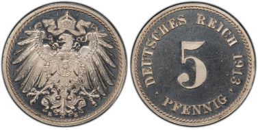 1913-E 5 Pfg J-12 PR67CAM