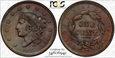 1837 1C Plain Cords, Small Letters MS65BN