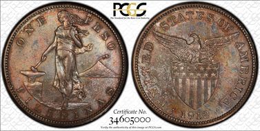 1912-S Peso KM-172  Ag AU53