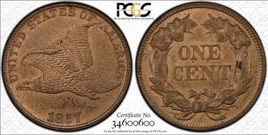 1857 1C Flying Eagle MS63
