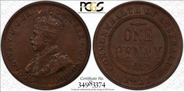 1921 1D Indian obverse AU55BN