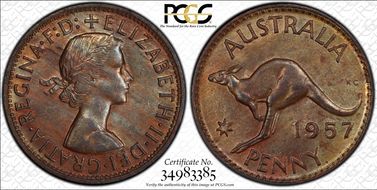 1957 Y. (p) 1D Wide date MS63BN